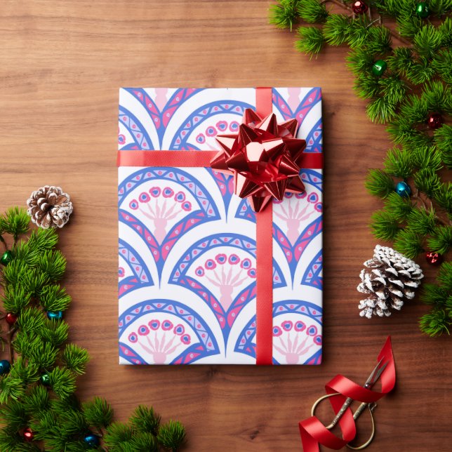 blue floral damask pattern  wrapping paper (Holiday Gift)