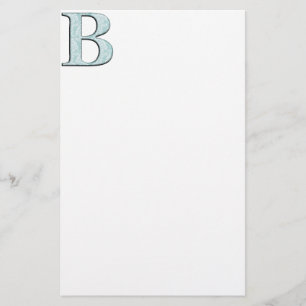 Blue Floral Damask Print B monogram initials Stationery