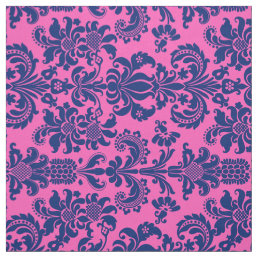 Blue Floral Damasks Custom Pink Background Fabric
