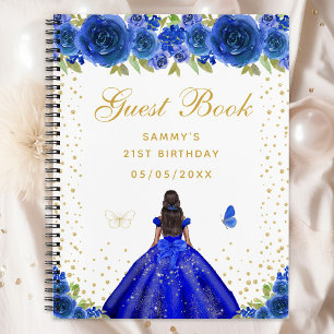Blue Floral Dark Skin Princess Guest Book