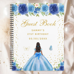 Blue Floral Dark Skin Princess Guest Book