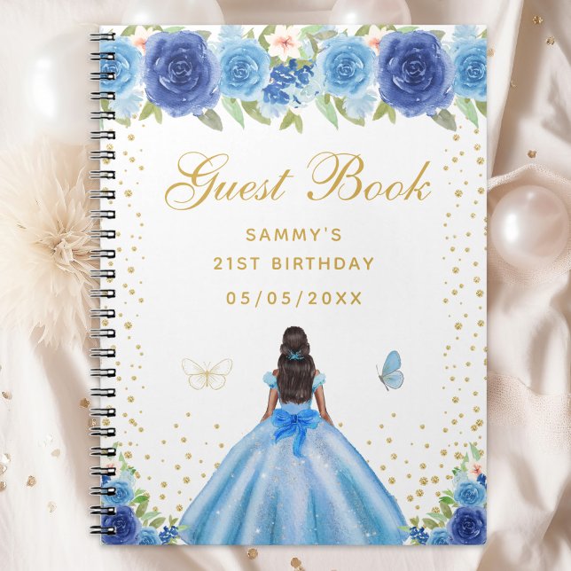 Blue Floral Dark Skin Princess Guest Book (Creator Uploaded)