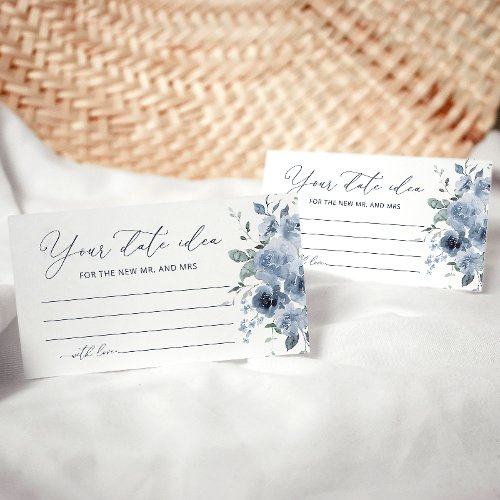 Blue Floral Date Night Ideas Bridal Shower Card