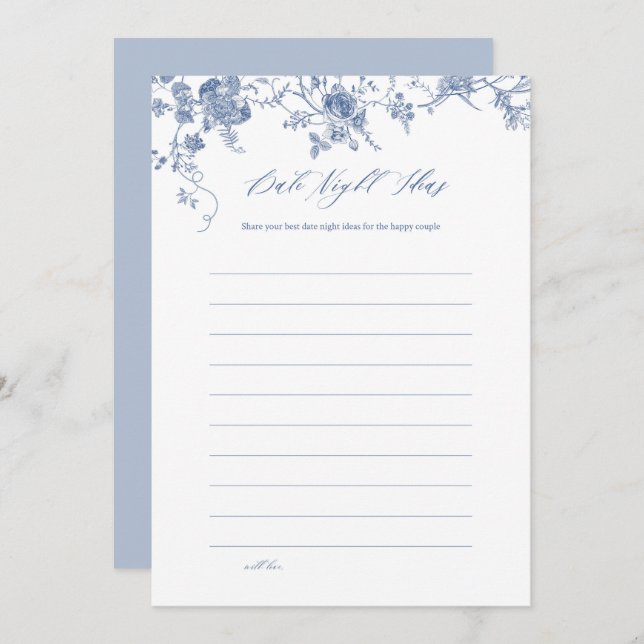 Blue Floral Date Night Ideas Cards (Front/Back)