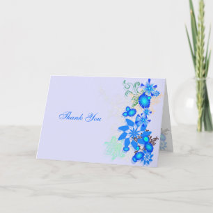 Blue Floral Deco -Thank You Letterpress Thank You Card