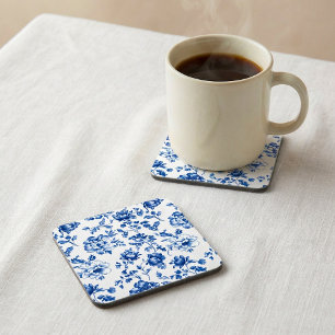 Blue Floral delftware vintage style botanical Beverage Coaster
