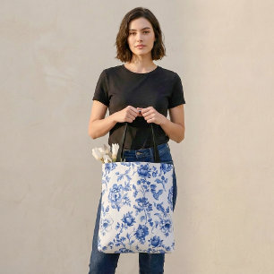 Blue Floral delftware vintage style botanical Tote Bag