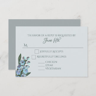 Blue Floral Delphinium Bouquet RSVP Card