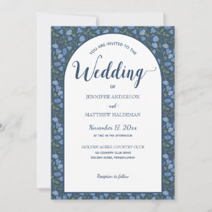 Blue Floral, Delphinium Flowers Arch Shape Wedding Invitation