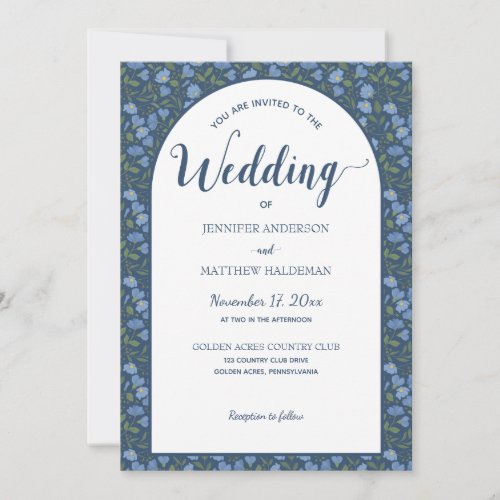 Blue Floral Delphinium Flowers Arch Shape Wedding Invitation