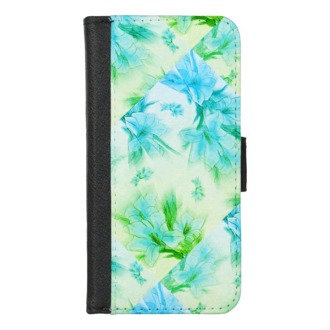 Blue floral Design iPhone Wallet Case (Front)