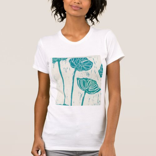 blue floral design on T shirt