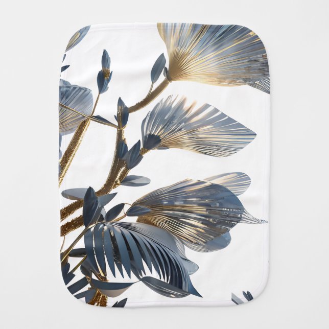 Blue Floral Design Plant Baby Burp Cloth (Front)