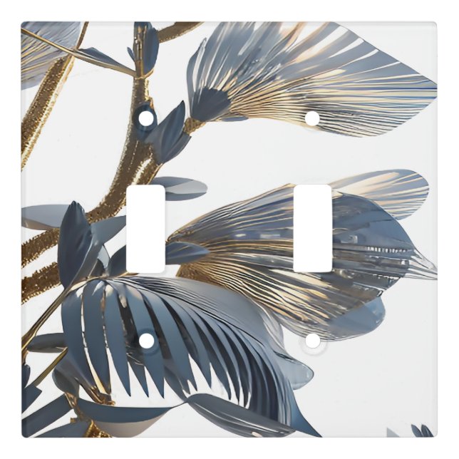 Blue Floral Design Plant Light Switch Cover (Front)