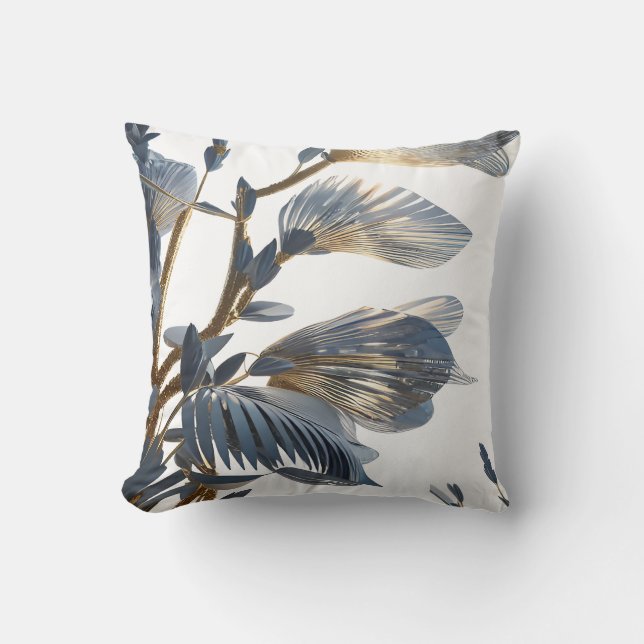 Blue Floral Design Plant Throw Pillow (Front)