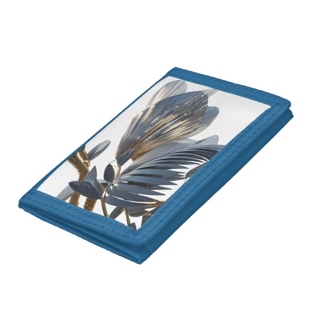 Blue Floral Design Plant Trifold Wallet (Bottom)