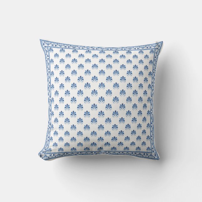 Blue Floral design Throw Pillow (Front)