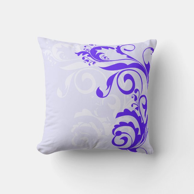 Blue Floral Design Throw Pillow (Front)