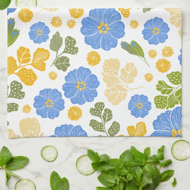 Blue Floral Designer Kitchen Towel (Folded)