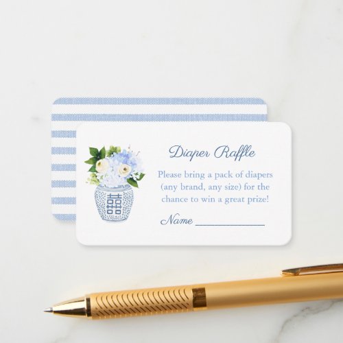 Blue Floral Diaper Raffle Preppy Baby Shower Party Enclosure Card