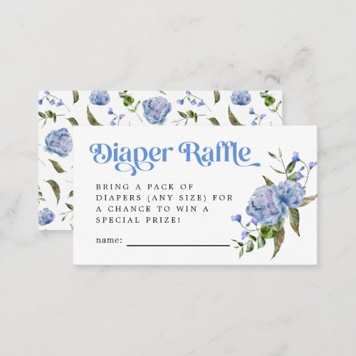 Blue Floral Diaper Raffle Ticket  Enclosure Card