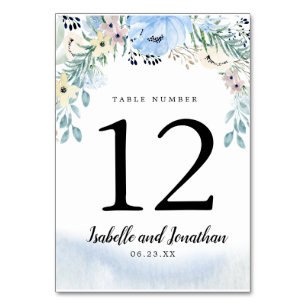 Blue Floral DIY Wedding Table Number Card