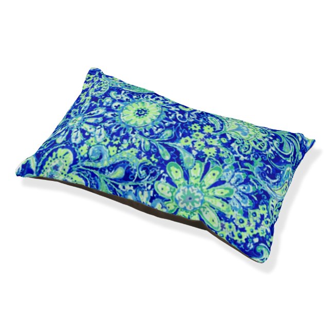 Blue Floral Dog Bed (Angled)