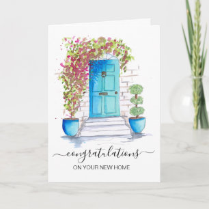 blue floral door real estate Happy Housiversary Card
