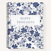 Blue Floral Double Sided Thoughts Journal Notebook