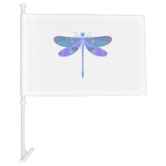 Blue Floral Dragonfly Car Flag