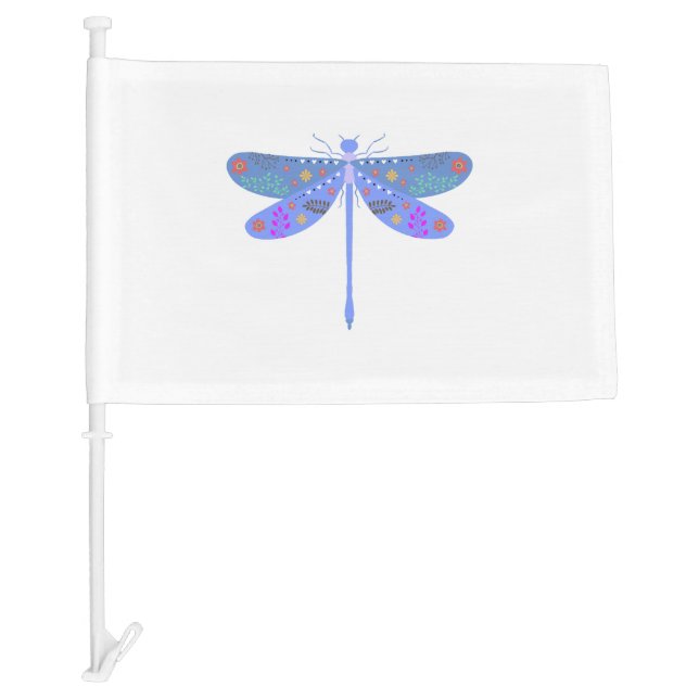 Blue Floral Dragonfly Car Flag (Front)