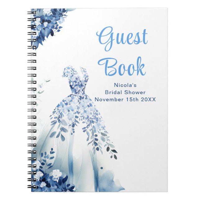 Blue Floral Dress Bridal Shower Guest Book (Front)