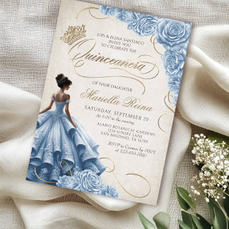 Blue Floral Dress Quinceañera Invitation