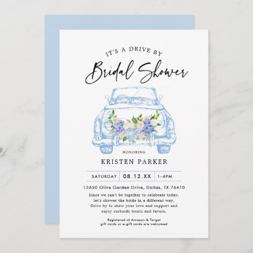 Blue Floral Drive By Bridal Shower Invitation