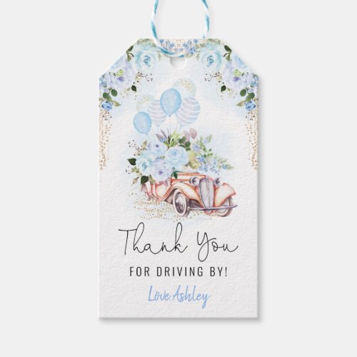 Blue Floral Drive By Thank You Favor Quarantine Gift Tags