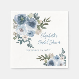 Blue Floral Dusty Blue Watercolor Bridal Shower Napkins