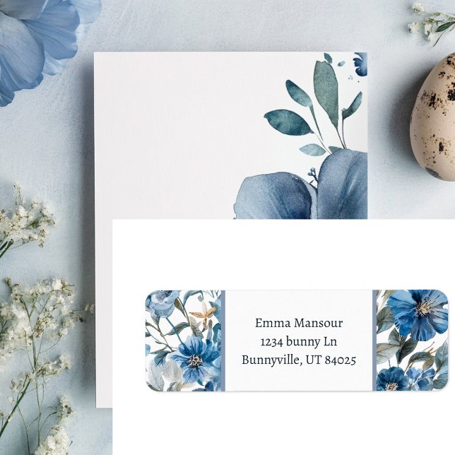 Blue Floral Easter Return Address Label (Creator Uploaded)