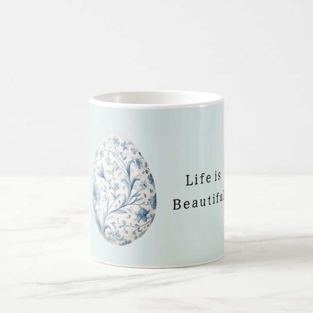 Blue Floral Egg  Coffee Mug (Center)
