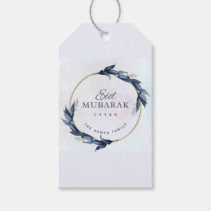 Blue Floral Eid Mubarak Gift Tag Elegant Islamic 