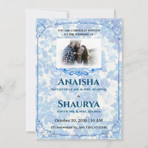 Blue Floral Elegance Wedding Invitation