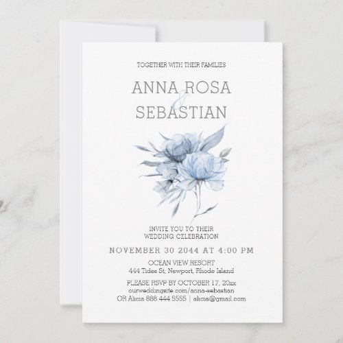 *~* Blue Floral Elegant AR15 WEDDING Rose RSVP +   Invitation