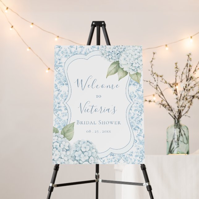 Blue Floral Elegant Blue Hydrangea Bridal Shower  Foam Board (In Situ (Stand))