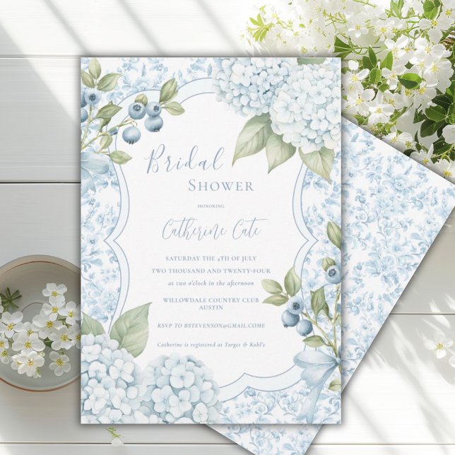 Blue Floral Elegant Blue Hydrangea Bridal Shower  Invitation (Creator Uploaded)