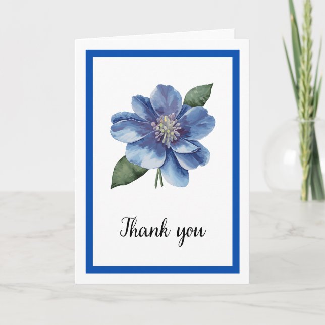 Blue Floral Elegant Botanical Blank Inside Thank You Card (Front)