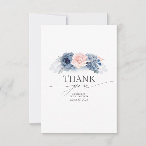 Blue Floral Elegant Bridal Shower Thank You Card