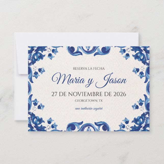 Blue Floral Elegant Fiesta Spanish Wedding Save The Date (Front)