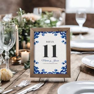 Blue Floral Elegant Fiesta Spanish Wedding Table Number