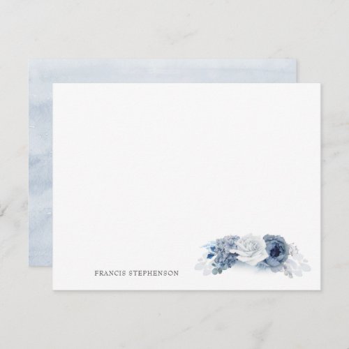 Blue Floral Elegant Full Name or Couples Names Note Card