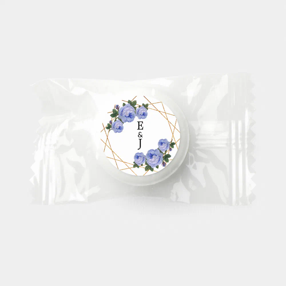 Blue Floral Elegant Gold Glitter Geo Monogrammed Life Saver® Mints