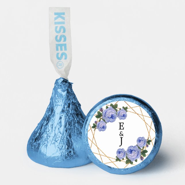 Blue Floral Elegant Gold Glitter Geo Monograms Hershey®'s Kisses® (Front)